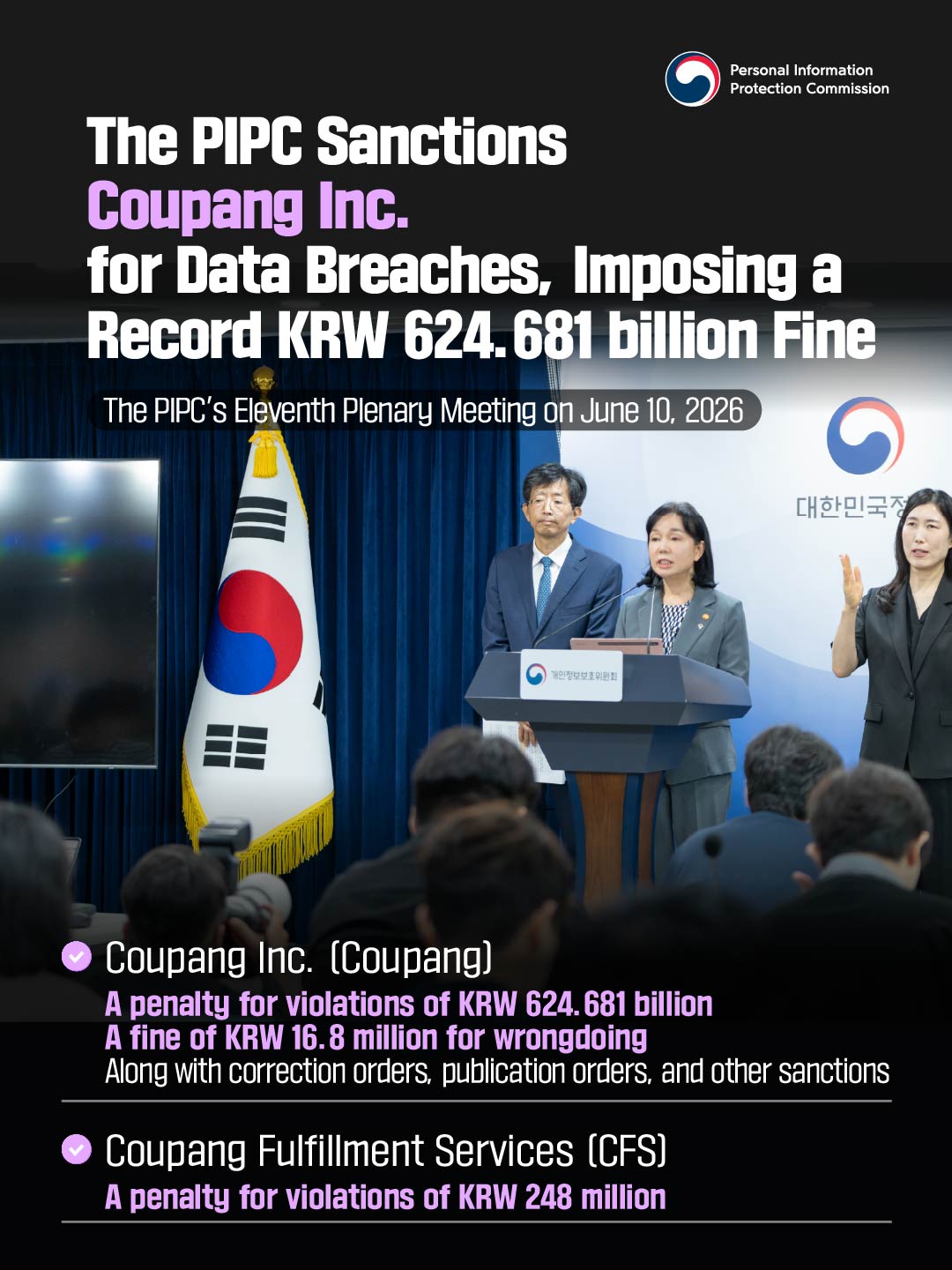 The PIPC Sanctions Coupang for Data Breaches, Imposing a Record KRW 624.681 Billion Fine