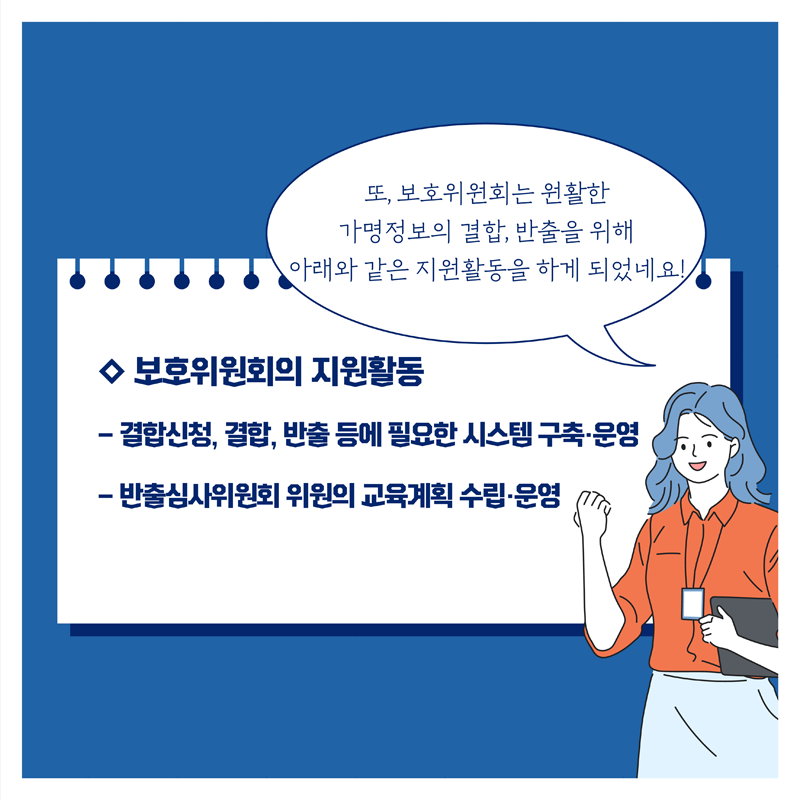 ◇ 보호위원회의 지원활동, 또, 보호위원회는 원활한 가명정보의 결합, 반출을 위해 아래와 같은 지원활동을 하게 되었네요! - 결합신청, 결합, 반출 등에 필요한 시스템 구축·운영 - 반출심사위원회 위원의 교육계획 수립·운